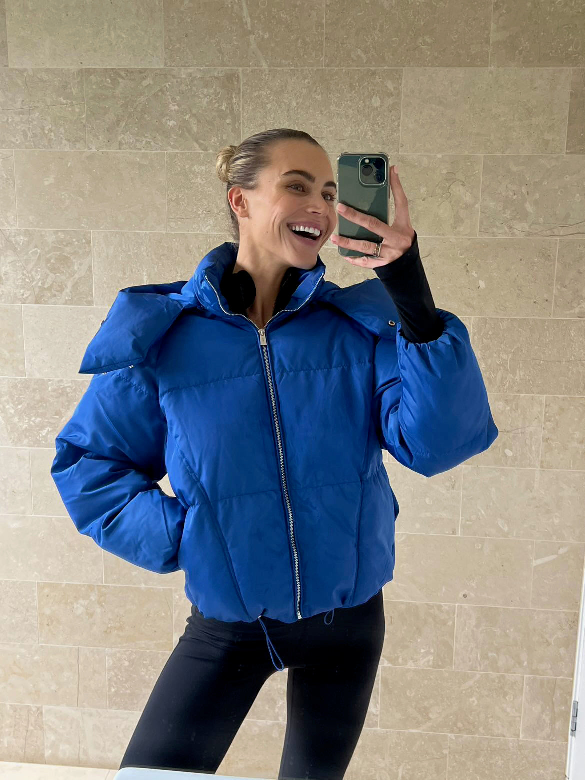 Cobalt blue puffer jacket hollister toasty warm for