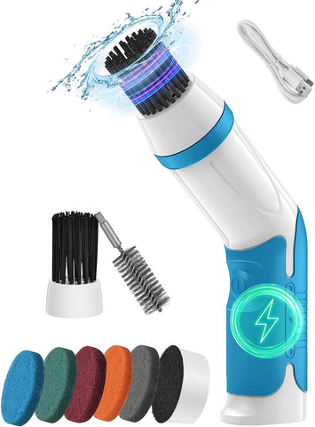 Electric Spin Scrubber, IPX7 Waterproof Cordless Cleaning Brush with 3  Brush Heads, Adjustable Extension Handle- HM708