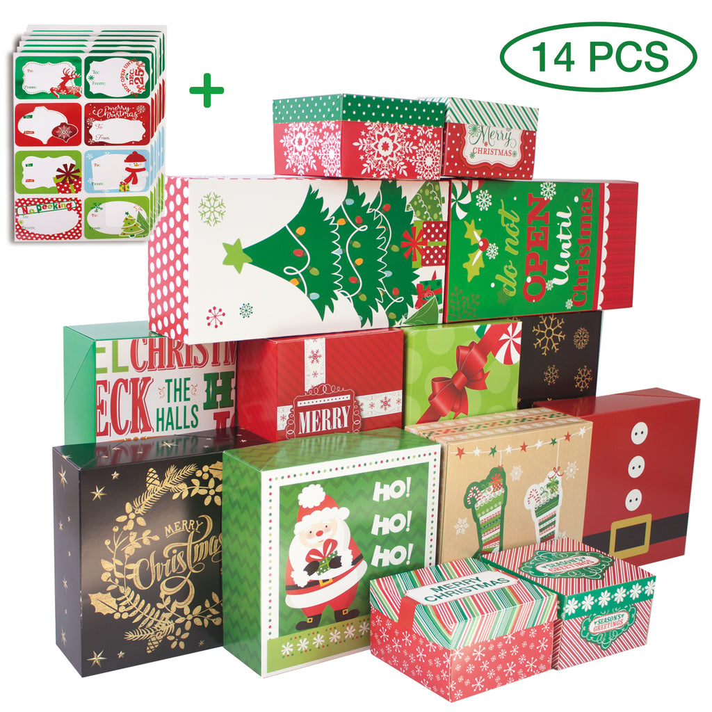 14-Count Decorative Christmas Gift Boxes with Lids and 80-Count Foil C ...
