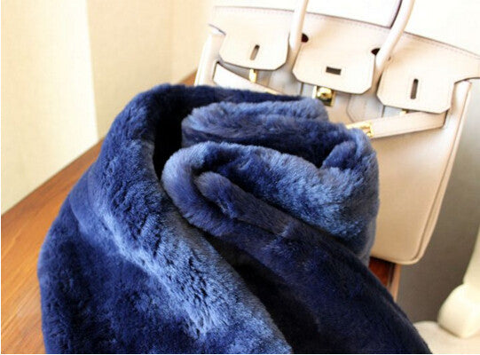 Hariy Shaggy Navy blue Faux Rabbit Fur Warm Long Scarf Collar Women Faux Fur Long Shawl Cap Scarves