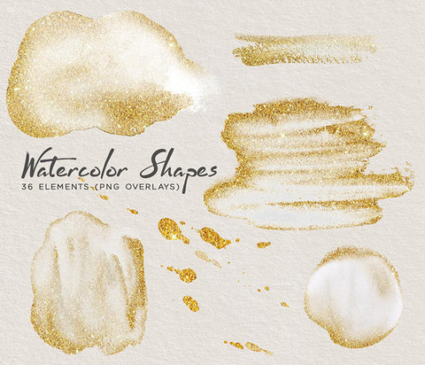 Watercolor Gold Glitter Paint Elements Clipart, Brush Strokes With Gold  Glitter in PNG Format for Instant Download Commercial Use 