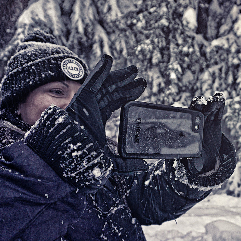 woman using iphone hitcase shield