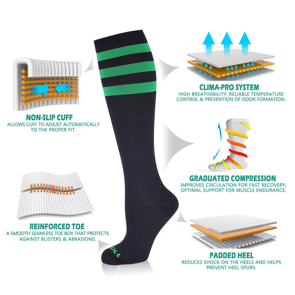 Newzill | Stripes Black/Green Compression Socks (20-30mmHg) for Men ...
