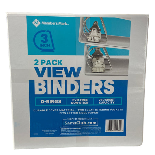 Member's Mark 2 D-Ring View Binder, White 4 Pk.