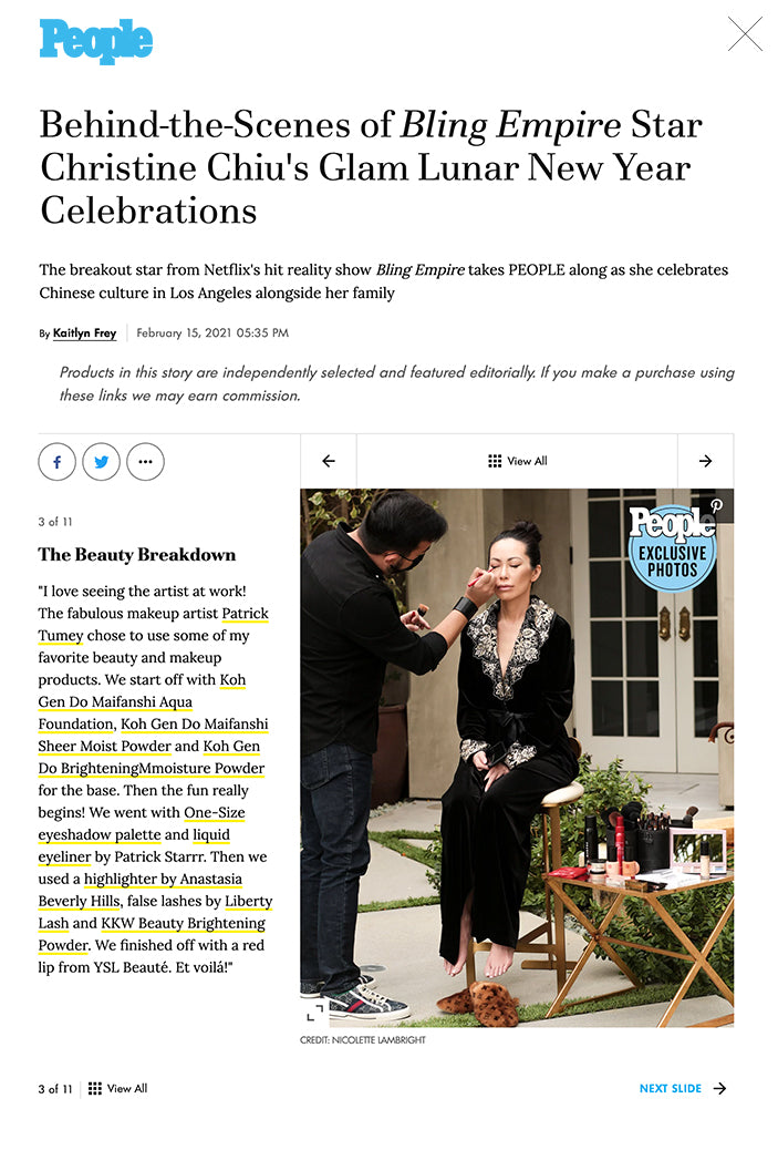 Behind-the-Scenes of Bling Empire Star Christine Chiu's Glam Lunar New Year Celebrations The breakout star from Netflix's hit reality show Bling Empire takes PEOPLE along as she celebrates Chinese culture in Los Angeles alongside her family  By Kaitlyn Frey February 15, 2021 05:35 PM Products in this story are independently selected and featured editorially. If you make a purchase using these links we may earn commission. SKIP GALLERY SLIDES