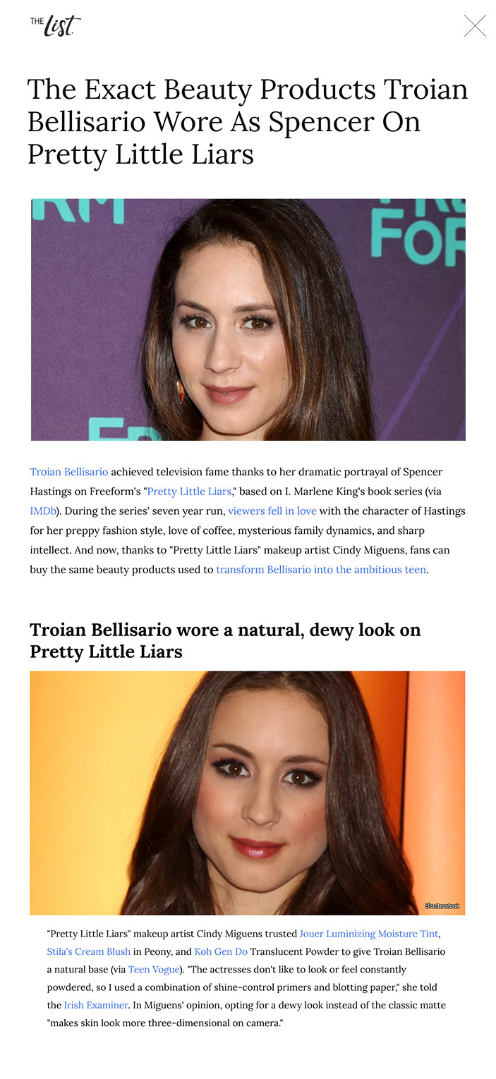 The Exact Beauty Products Troian Bellisario Wore As Spencer On Pretty Little Liars Shutterstock BY HILLARY SUSSMAN/JUNE 9, 2021 3:34 PM EDT Troian Bellisario achieved television fame thanks to her dramatic portrayal of Spencer Hastings on Freeform's "Pretty Little Liars," based on I. Marlene King's book series (via IMDb). During the series' seven year run, viewers fell in love with the character of Hastings for her preppy fashion style, love of coffee, mysterious family dynamics, and sharp intellect. And now, thanks to "Pretty Little Liars" makeup artist Cindy Miguens, fans can buy the same beauty products used to transform Bellisario into the ambitious teen.   Miguens is no stranger to creating looks for beloved television characters, having previously worked on "Fresh Off the Boat," "Famous in Love," "Faking It," "The OC," and "Chuck" (via Cindy Miguens). While one of her specialties is simulating blood and gore, Miguens is also responsible for many characters' iconic day to day looks.   When it came to creating a makeup palette for Hastings, Miguens kept it simple. "I don't discriminate between luxury and drugstore products, it is all about the quality of a formula," she said (via Irish Examiner). It also helps that her canvas was blessed with a perfect complexion. "Troian has the most beautiful, flawless skin," Miguens raved to Teen Vogue. So while the makeup aficionado didn't have to beat the actress's face too hard, she still had a few products and tricks to share.   Troian Bellisario wore a natural, dewy look on Pretty Little Liars Shutterstock "Pretty Little Liars" makeup artist Cindy Miguens trusted Jouer Luminizing Moisture Tint, Stila's Cream Blush in Peony, and Koh Gen Do Translucent Powder to give Troian Bellisario a natural base (via Teen Vogue). "The actresses don't like to look or feel constantly powdered, so I used a combination of shine-control primers and blotting paper," she told the Irish Examiner. In Miguens' opinion, opting for a dewy look instead of the classic matte "makes skin look more three-dimensional on camera."    "Pretty Little Liars" also loved their thick, defined eyebrows. To create Spencer Hasting's strong arches, Miguens turned to M.A.C. Fling, but her favorite brow moment was in Season 4's "Shadow Play," in which she used Anastasia Beverly Hills Perfect Brow Pencil on Bellisario for an Audrey Hepburn-inspired makeup moment. For the rest of Bellisario's eye makeup, Miguens continued Hasting's natural vibe with Jouer's creamy eyeshadows, along with a touch of L'Oréal Voluminous Mascara.  To finish the look, Miguens stained Bellisario's lips with Clinique Almost Lipstick in Black Honey, which both looks great and takes just seconds to apply! "Anything that can line, color and condition your lips quickly cuts time spent in the makeup chair and is worth keeping in your bag," Miguens explained. Words to live by!   These beauty products will make any fan virtually identical to Hastings. Just steer clear of becoming an evil twin ... she already has one of those.  Recommended  Mariska Hargitay's Transformation Continues To Leave Us Stunned  The Tragedy Of Angelina Jolie Is So Sad It Hurts  Check Out Jennifer Aniston's Health Regimen To Age Just As Well  This Fact About Meghan And Harry's Second Child May Open Eyes Next Up Inside Troian Bellisario And Patrick J. Adams' Relationship David Livingston/Getty Images BY MEG WALTERS/OCT. 19, 2020 2:22 PM EDT/UPDATED: DEC. 16, 2020 12:12 PM EDT What's the truth about Troian Bellisario and Patrick J. Adams' relationship? As many TV fans already know, Troian Bellisario, the actress who portrayed Spencer Hastings in Pretty Little Liars, and Patrick J. Adams, the actor who brought us Mike Ross in Suits, tied the knot in gorgeous wedding in 2016. It's no surprise that the pair have plenty of admirers, as Bellisario and Adams have pretty much everything you could want in a young celebrity power couple. From the adorable story of how they met, to their idyllic, fairytale wedding, to their adorable daughter, we can't help but love these two lovebirds as a couple.   But even this perfectly-suited pair have had their ups and downs. It turns out, even celebrities have to struggle with things like break-ups and long distance just like the rest of us! Curious to find out all of the details about this adorable duo? Here is the truth about Troian Bellisario and Patrick J. Adams' relationship.  The story of how Troian Bellisario and Patrick J. Adams met will melt your heart David Livingston/Getty Images Usually, the way celebrities meet in real life can't compare to the most romantic movie scenes in history. However, in the case of Troian Bellisario and Patrick J. Adams, their meeting really does sound like something out of a movie! The pair first met while working together on a play called Equivocation in 2009. As Adams explained to Her World in 2013, "She was cast for the part of my romantic interest. We met and that was it." It's pretty adorable to think of their relationship blossoming both on stage and off!   However, things get even cuter. On their wedding day, Bellisario shared the story of how they got together on her Instagram. She explained how the pair were "tired and overworked" during the rehearsals. "So he invited me over to his apartment where he had built us a pillow fort," she wrote. Apparently, Adams had attached sheets and fairy lights to the ceiling.   Bellisario also recalled how they had a romantic, stay-at-home date night, sharing "pancakes and movies" as well as "long late night conversations and sleep." Okay, we are swooning!  Troian Bellisario broke up with Patrick J. Adams, but he won her back Alexandra Wyman/Getty Images Even though Troian Bellisario and Patrick J. Adams' meeting story is the cutest thing ever, their idyllic new romance didn't last long. As Adams revealed in an interview with PopSugar, Bellisario ended things about a year into their relationship in 2011 — and Adams wasn't having it. "I didn't want to break up, I knew that this was the right thing," he said.    Fortunately, as fate would have it, Adams got an audition the very next day for a small cameo on Pretty Little Liars – Bellisario's show! "I went after that part with the full force of every single person that works for me in this industry," he quipped.   After working hard to prepare, Adams nailed the audition and got the part. And even though his character didn't interact with Bellisario's character, the couple rekindled their relationship after the table read. "I wormed my way back in," Adams joked. We love this adorable grand gesture!  Troian Bellisario and Patrick J. Adams have supported each other since the beginning David Livingston/Getty Images One of the reasons that Troian Bellisario and Patrick J. Adams have a pretty strong relationship (minus the brief breakup) is that they always have each other's backs. As Adams told Esquire, it's not always easy dating another actor. When the pair were still working together on the play Equivocation, Bellisario was cast in Pretty Little Liars. And while her career seemed to be taking off, Adams felt that his wasn't going anywhere. "I had shot a pilot and been fired from it, and that was really my worst nightmare, that I'd bottomed out," he confessed. He also recalled feeling "worthless" and thinking, "You don't have enough abdominal muscles to make it."   However, Bellisario was there to support him. "[Troian] was right there with me saying, 'No, that thing was dumb, it wasn't what you were supposed to do,'" Adams continued. And, as it turned out, she was right, as he was cast in Suits just a few months later.  Adams returns the favor and supports Bellisario when and where he can, too.  Troian Bellisario and Patrick J. Adams learned how to appreciate their time together during their long-distance relationship Phillip Faraone/Getty Images Even though Patrick J. Adams got the good news he'd been cast in Suits, that also meant beginning a long-distance relationship with Troian Bellisario – Pretty Little Liars filmed in Los Angeles, while Suits filmed in Toronto. As Bellisario explained to Us Weekly, they made sure to have remote date nights when they could. "We live in different cities so it's Skyping," she said.   In 2015, ET Canada caught up with the stars while Bellisario was visiting Adams. "She just got in today and she leaves Monday," Adams explained. "You're seeing date night," Bellisario joked. Adams also added that their favorite way to spend their brief moments together was simply to "fall asleep to a movie." How cute!  When Pretty Little Liars wrapped after six seasons in 2016, Adams posted on Instagram about how difficult their long-distance relationship had been. He remembered the "countless mornings [Bellisario] had to slink away before sunrise or the painful Sunday nights when she'd have to board a plan and cross the 2,516 miles back to [set]." Sounds like the couple had a tough four years!   Troian Bellisario and Patrick J. Adams' best friends are Katie Lowes and Adam Shapiro Facebook Just like the rest of us, Troian Bellisario and Patrick J. Adams have their go-to double date couple. In true Hollywood style, their favorite couple friends are also pretty famous, too. It turns out, Bellisario and Adams love hanging out with actor couple Katie Lowes and Adam Shapiro. Katie Lowes is best-known for portraying Quinn Perkins in Scandal, while Adam Shapiro is known for his work in Steve Jobs, The Affair, and many other projects.   As Bellisario explained to Us Weekly, she's "really good friends" with Lowes. She even appeared on Lowes' show Katie's Crib, where the friends chatted about motherhood. Apparently, she and Adams once threw a dinner party and played the party game Apples to Apples all night long with Lowes and Shapiro. Plus, Bellisario explained the two couples always seem to bump into each other at industry parties. Sounds like Adams and Bellisario have found the perfect couple to complement their relationship!  Troian Bellisario used to read Meghan Markle's lines for Patrick J. Adams when he was on Suits Jc Olivera/Getty Images What's the truth about the relationship between Patrick J. Adams and Meghan Markle? Adams' main Suits love interest, Rachel Zane, was famously played by the royal (via IMDb). It turns out, Troian Bellisario got involved by reading Rachel's lines for Adams when he was practicing at home. "I was Rachel all the time," she told Grazia. We would have totally loved to see her version of Rachel!    Rachel wasn't the only character Bellisario read for at home with Adams. "I was probably Harvey more than I was Rachel," she continued, joking that her impression of the other male lead on the show was pretty spectacular.  Unsurprisingly, Adams is always happy to return the favor; he helped her tape for her role opposite Cate Blanchett in Where'd You Go, Bernadette. "He was like, 'Do you want me to do my best Cate Blanchett or do you just want me to read lines?' and I was like, 'Can you please just read the lines,'" she recalled. We would have loved to hear that impression!  Troian Bellisario and Patrick J. Adams had an amazing woodland weekend wedding in 2016 Emma Mcintyre/Getty Images Troian Bellisario and Patrick J. Adams got married in 2016, and by the looks of it, they had a seriously personal and special camp-themed ceremony. "Our dream was to have a weekend that not just celebrated our wedding, but celebrated and thanked our incredible community of friends and family that have been so instrumental in helping us survive seven years of a long-distance relationship," the couple told Hello! magazine.   Bill Cain, the playwright who wrote Equivocation (the play that brought them together), performed the ceremony, which took place in an idyllic woodland grove. Bellisario wore a flowing bohemian gown, and looked quite stunning. The rest of the weekend consisted of camping, trips to the beach, and food truck meals.  It turns out, the gorgeous, rustic event was actually inspired by their first "fort day," when Adams created a fort of sheets for Bellisario, as Bellisario revealed on Instagram. We honestly cannot think of a more beautiful wedding for this couple!  Troian Bellisario and Patrick J. Adams attended the royal wedding between Prince Harry and Meghan Markle Wpa Pool/Getty Images Having a co-star who becomes a member of the royal family can certainly have its benefits. When Patrick J. Adams' Suits co-star, Meghan Markle — who's undergone a stunning transformation — married Prince Harry, Adams and his wife, Troian Bellisario, were invited to the royal wedding. Bellisario revealed to The Daily Telegraph that the event came with a fair amount of stress. First of all, she was anxious about keeping her five-month pregnancy with her first child with Patrick J. Adams a secret. She also had "extreme anxiety" about having to wear a fascinator. "They look ridiculous unless you're in the 1930s," she joked. She added that she ended up choosing a small, veil-like piece so that she didn't look too vain.   Even though Bellisario found choosing the perfect outfit stressful, it's pretty clear that she and Adams had a wonderful time. She posted a picture on Instagram, and wrote in the caption, "Today was just off the charts amazing. Congratulations Meghan and Harry. I am so grateful I got to witness your love today."  Troian Bellisario inspires Patrick J. Adams professionally Kevin Mazur/fox/Getty Images The loving relationship between Troian Bellisario and Patrick J. Adams is pretty evident to anyone who looks at them. But what's also clear is the deep respect the pair have for each other professionally. As Adams revealed to Esquire, Bellisario is actually a huge inspiration to him as an actor; he explained that it's exciting have her as both a romantic partner and a creative one. "Every day, I take a look at the way she approaches her work and it makes me re-focus and go, 'Oh, wow, don't get lazy, don't get bitter, don't get cynical,' because she's none of those things," he explained. "She's the real deal."   When Adams directed his first short film, We Are Here, it was only natural that his wife would star in it alongside him. It's so sweet to learn just how much Bellisario inspires Adams — and based on the number of times the couple has worked together, we can only assume that Bellisario feels the same way!  Troian Bellisario and Patrick J. Adams have a super playful relationship Astrid Stawiarz/Getty Images One of our favorite things about Troian Bellisario and Patrick J. Adams is their playful relationship with each other. Despite being pretty serious actors (just take a look at the short film they made together), Bellisario and Adams seem to know how to have fun whenever they're together.    For example, in 2019, the pair took part in a fun quiz for BuzzFeed. Throughout the quiz, the couple shared plenty of laughs, got lost on a tangent about how to pronounce "Scorpion," and showcased their super playful relationship. Their conversation is filled with mild teasing, quick comebacks, and plenty of overlapping sentences. It's easy to imagine the fun, silly, and witty vibe in the Bellisario-Adams household.  In another adorable video, Adams is shown taking a call from Bellisario while being interviewed on stage. He hilariously picked up the phone and asked the audience to say, "Hi." He ended the call, saying, "I love you, too," much to the audience's delight. We absolutely love how much fun this couple seems to have with each other!    Troian Bellisario and Patrick J. Adams played a married couple in another play together in 2016 Ryan Miller/Getty Images After working together on stage in 2009 in Equivocation, Troian Bellisario and Patrick J. Adams actually got to tread the boards together again seven years later in 2016. This time, Bellisario and Adams played a married couple in a production of The Last Match at the Old Globe Theater. At the time, they were in a relationship and engaged.   The couple spoke to USC News about the experience of returning to the stage together. "There's a real freedom when you don't have to manufacture a sense of intimacy or love or connection," Adams said. Because of their existing relationship, the couple didn't have to work on developing any chemistry on or off stage. This meant that they could get through the difficult parts of the rehearsal process quickly and painlessly.  According to Fine, Bellisario was "the true star of the production," and, unsurprisingly, her scenes with Adams were the best in the show. "The chemistry between the pair is palpable," the publication wrote. We can't say we're surprised!  Troian Bellisario and Patrick J. Adams also worked on a feature film together called Clara Rich Fury/Getty Images It seems that Patrick J. Adams and Troian Bellisario are literally destined to be together — both professionally and romantically! After working together on two plays and one short film, the couple collaborated once again for their first feature length film, Clara. They filmed the movie in 2017 in Toronto, according to Bellisario's Instagram. The film follows Adams, a man searching for life in space, and Bellisario's Clara, a woman who he connects with — you guessed it — personally and professionally. The pair start a relationship together in the film.   The couple spoke to Collider about the experience; Adams explained that he'd signed onto the project first. "I was always running ideas and thoughts past Troian, so she inevitably ended up becoming very involved in the creative process," he recalled.   At the last minute, Adams and Bellisario decided it made sense for her to play Clara. He later gushed that she helped to deepen the character of Clara and make her more complex. Bellisario added that, "Patrick is very inspirational to me, as an artist, because he's willing to give me his honest opinion."  Troian Bellisario loves watching Patrick J. Adams with their daughter, Aurora, and vice versa Jc Olivera/Getty Images In 2018, Troian Bellisario gave birth to her and Patrick J. Adams' daughter, Aurora, according to a post on her Instagram page. As Bellisario explained to Teen Vogue, they chose the name because of its history in Roman mythology — not, she confirmed, because of the Disney princess!    By the sound of things, parenthood has only strengthened the couple's relationship. In 2019, Adams posted a seriously touching Instagram post about Bellisario's journey into motherhood. "Watching you become a mother this year has been a lesson in radical love, bottomless strength, and unequivocal grace," he wrote. "Thank you for showing us both the path forward and keeping our little family happy, healthy, and sun-kissed."  Bellisario also had her thoughts on watching Adams become a dad. "You and Aurora have a connection that is so solidly woven all I can do is stand back and watch in gratitude," she gushed in an Instagram post. How adorable is this little family!  Troian Bellisario and Patrick J. Adams hope to keep working together in the future David Livingston/Getty Images After multiple projects together in which they played love interests, it's crystal clear that Patrick J. Adams and Troian Bellisario have an incredible working relationship. It's no wonder these two keep seeking out projects together! Plus, after seven years of long distance, it's not surprising the couple want to work in the same city.   Speaking to Collider, Adams explained that, "Troian and I are always dreaming up and trying to figure out new things for us to work on." Bellisario went on to explain that while they have worked well together so far, they understand that it might not always be the case. Luckily, these two actors seem to be mature enough to know when it's working and when it's not.  Based on their experiences so far, we think it's safe to say that there will definitely be a few more joint projects from this acting-directing-writing power couple in the future!  Read More: https://www.thelist.com/261251/the-truth-about-the-relationship-between-patrick-j-adams-and-meghan-markle/?utm_campaign=clip