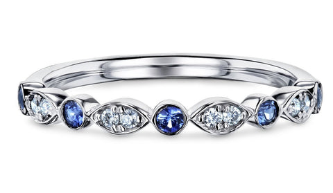 Bezel-Set Sapphire and Prong-Set Diamond Band