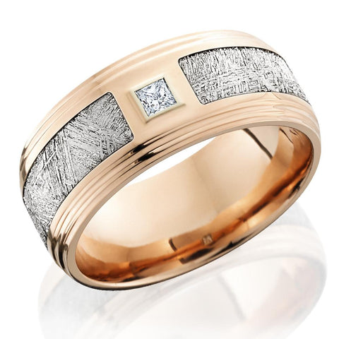 Burnished Diamond Rose Gold Band with Meteorite Inlay