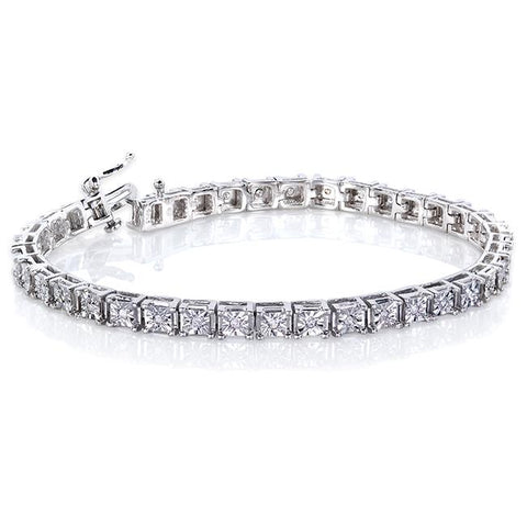 diamond square tennis bracelet in white gold