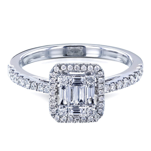 Multi Diamond Baguette Cluster Half Eternity Engagement Ring 
