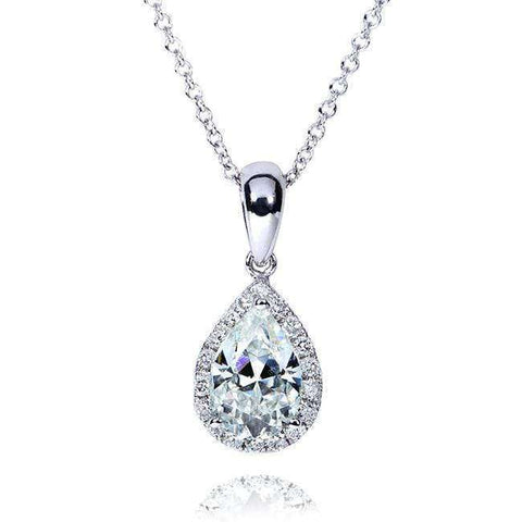 Floating Pear Shaped Solitaire Necklace in 14K White Gold