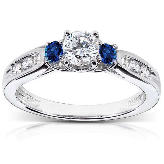 Blue Sapphire and Diamond Engagement Ring 5/8 Carat (ctw) in 14k White ...