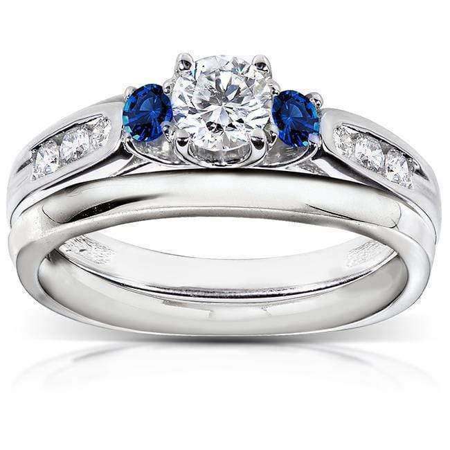Blue Sapphire and Diamond Bridal Set 5/8 Carat (ctw) in 14k White Gold ...