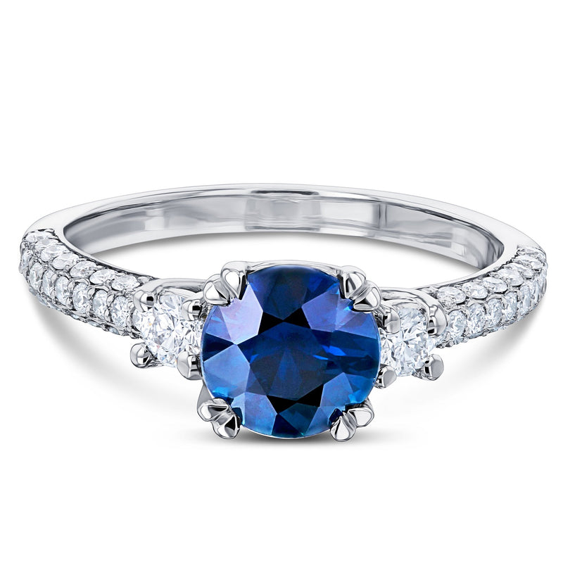 Three-Stone Sapphire and Diamond Engagement Ring 1 1/2 CTW in 14k Gold ...