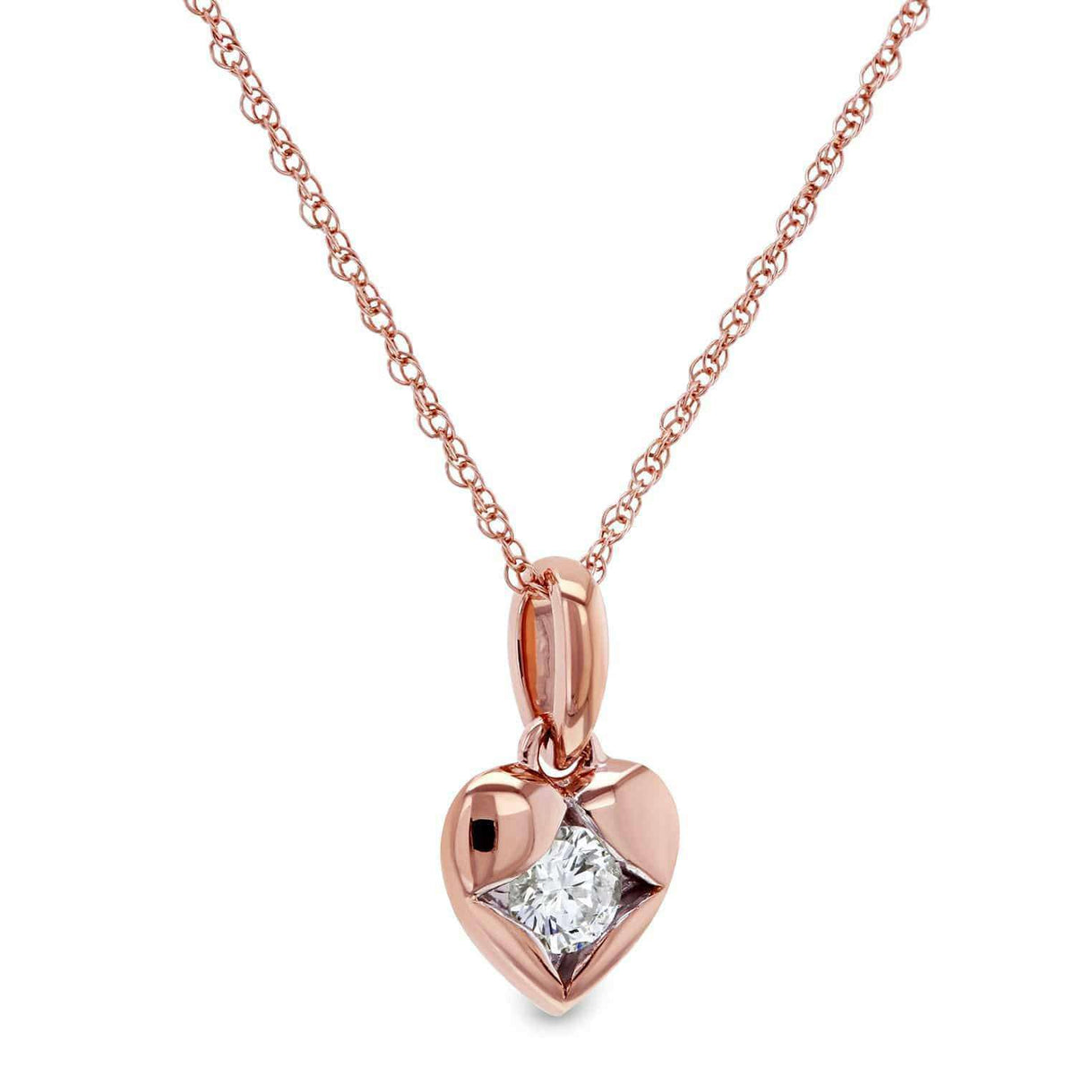 Solitaire Embedded Diamond Star Necklace 10k Rose Gold