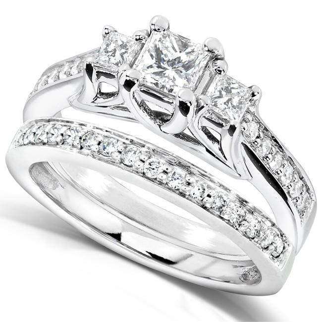 Three-Stone Diamond Engagement Ring and Wedding Band Set 4/5 carat (ct ...
