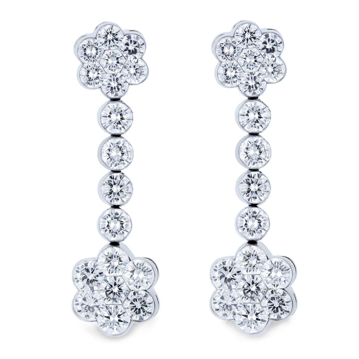 [pre-owned] Diamond Drop Flower Earrings 2 9/10 Carats TW 18k White Go ...