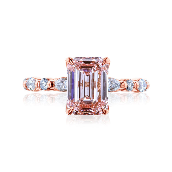 Intense Fancy Pink Emerald-cut Diamond with Round & Marquise