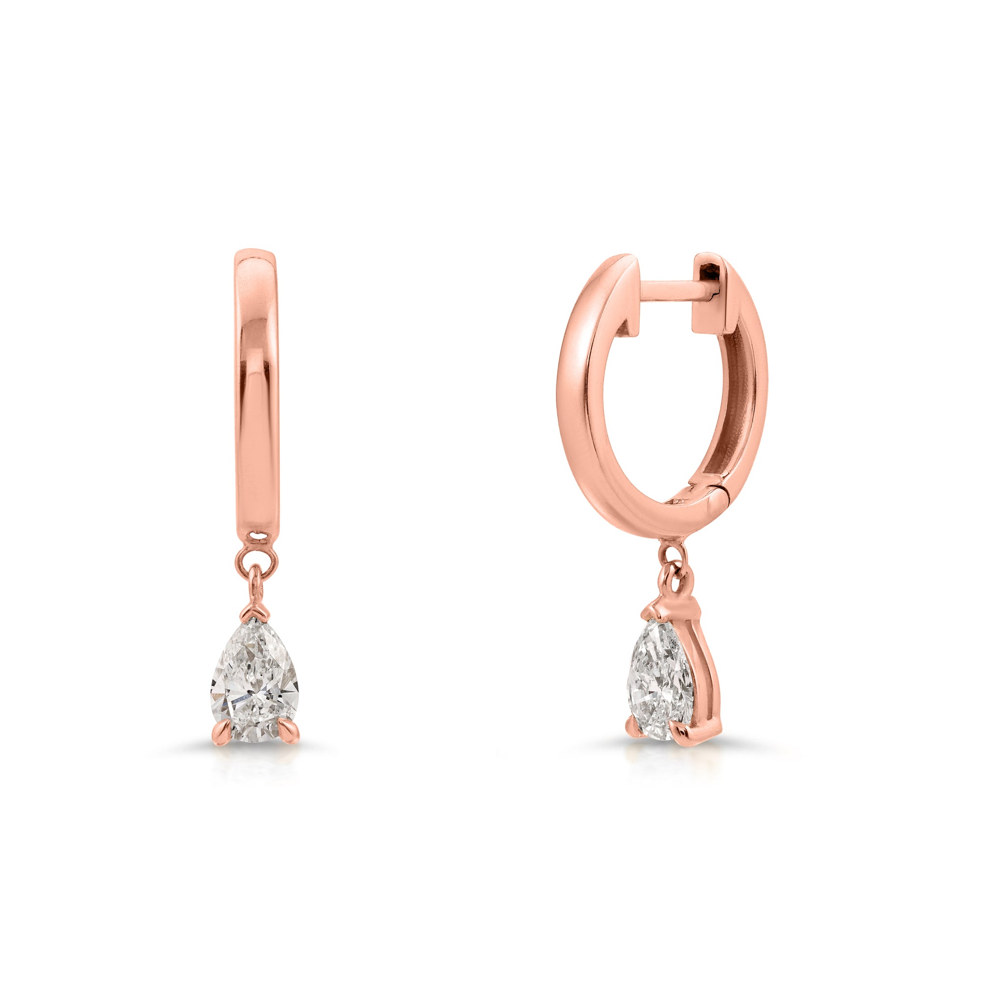 1/2ct.tw Pear-cut Diamond Dangle Solitaire Mini Hoop Earrings in 14k ...