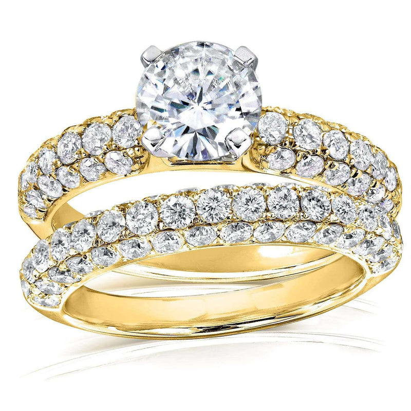 Round Moissanite & Micro-Pave Diamond Wedding Rings Set 2 3/4 CTW 14k ...