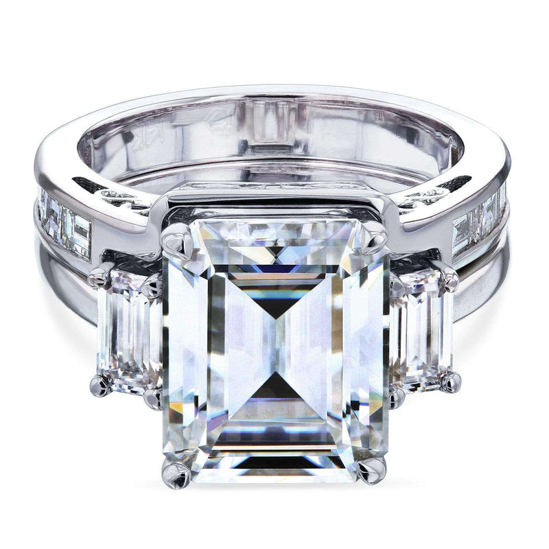 Kobelli 6 Carat TGW Three Stone Emerald Cut Moissanite Statement Bridal Rings Set in 14k White Gold