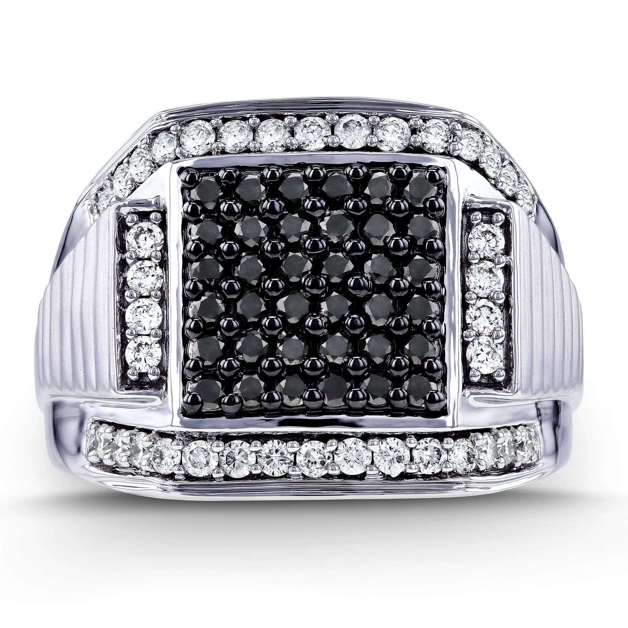 Mens Ring Square Black Diamond Pave 1 Carat (ctw) in 10k White Gold ...