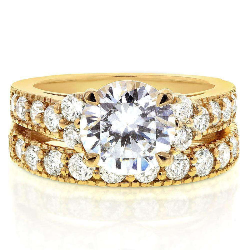 Art Deco Moissanite and Diamond Bridal Rings Set 3 CTW 14k Yellow Gold ...