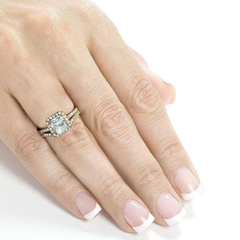 Art Deco Radiant-cut Halo Diamond Bridal Ring Set 1 1/2 Carat (ctw) in 14k Yellow Gold