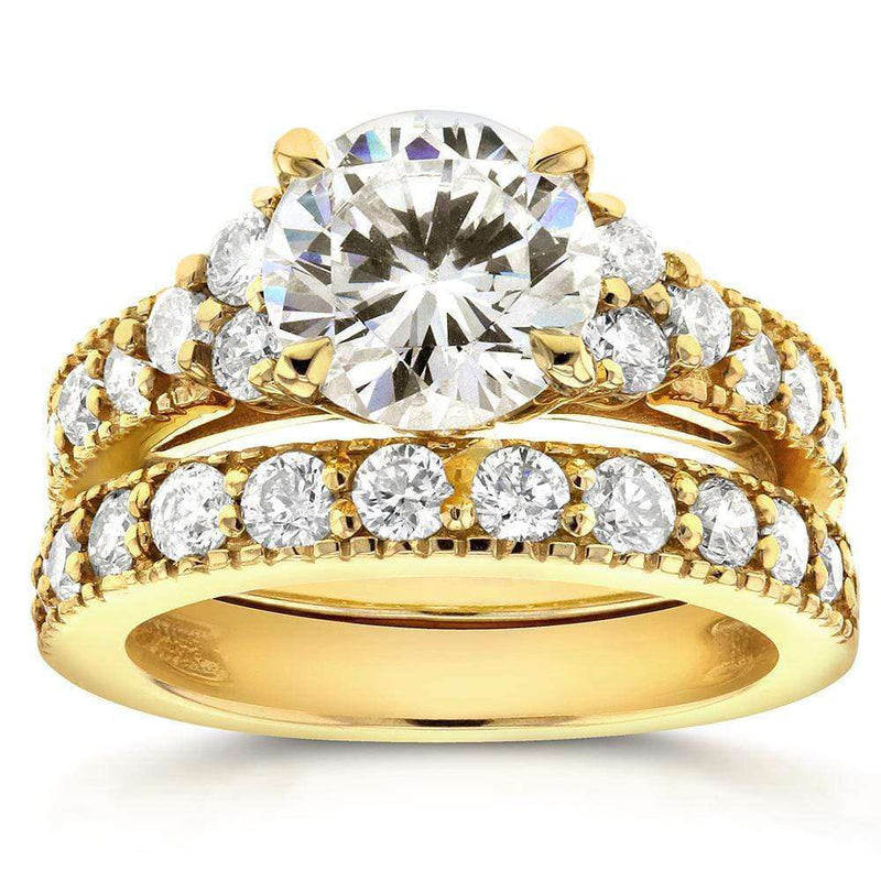 Art Deco Moissanite and Diamond Bridal Rings Set 3 CTW 14k Yellow Gold ...