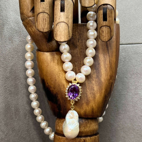 Imperial Amethyst pearl necklace, February birth stone 