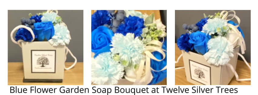 Blue flower garden soap bouquet at Twelve Silver Trees jewellery 