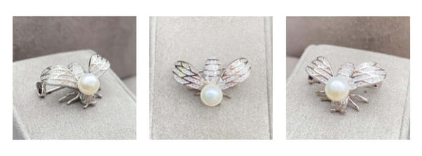 Freshwater Pearl & sterling silver bee brooch from twelve silver trees jewellery