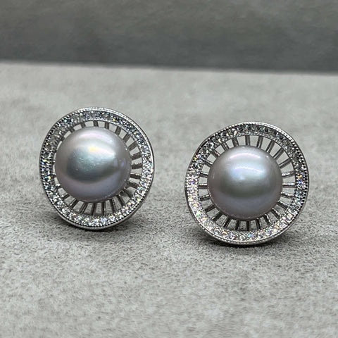 Silver grey pearl earrings at Twelve Silver Trees Jewellery June birth stone 