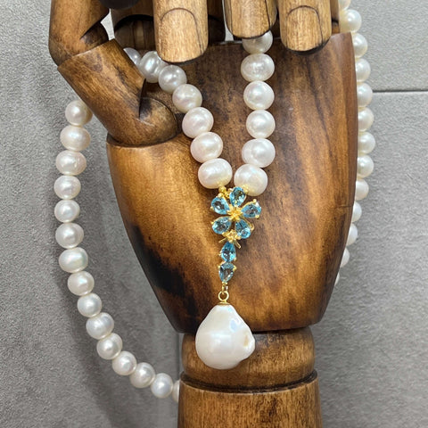 Topaz & pearl necklace at Twelve Silver Trees Jewellery November birth stone 