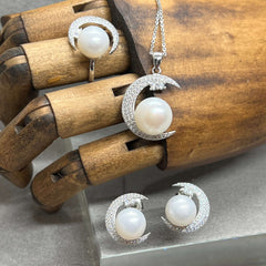 Crescent moon sterling silver & pearl jewellery set at twelve silver trees 