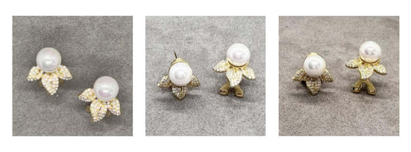 Sterling silver & 18 carat gold lotus flower pearl earrings at twelve silver trees 