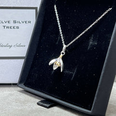 Sterling silver snow drop pendant, January birth flower jewellery 