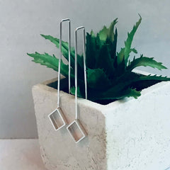 Geometric long drop earrings at Twelve Silver Trees jewellery 