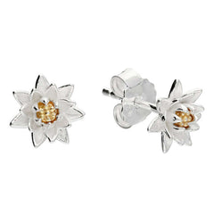 July birth flower earrings, sterling silver & gold water Lily earrings