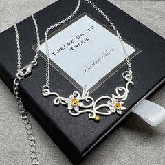 Sterling silver daffodil necklace, March birth flower jewellery 