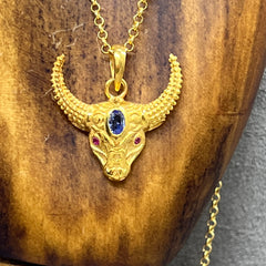 Tanzanite & gold vermeil longhorn cow pendant from twelve silver trees 