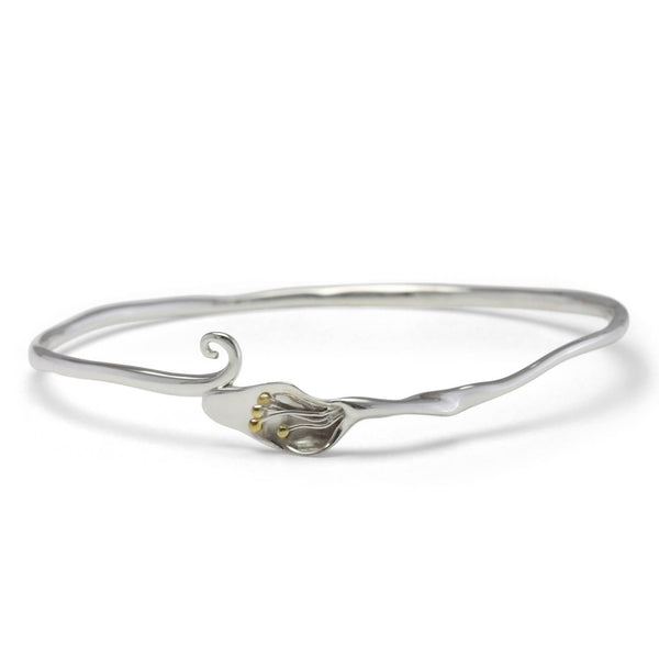 Handmade sterling silver calla Lilly bangle from twelve silver trees jewellery and gifts