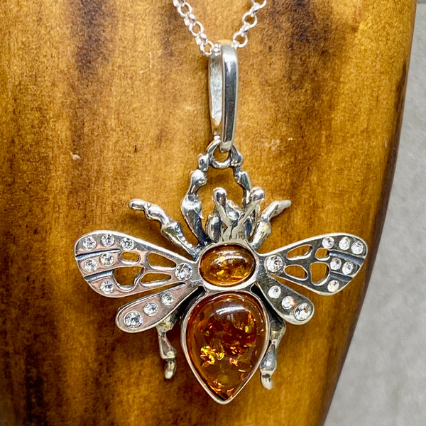 Large Baltic amber bumble bee pendant from twelve silver trees jewellery & gifts