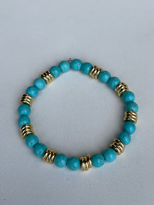 Turquoise & Gold Handmade Beaded Bracelet - ocsocialbutterfly.com
