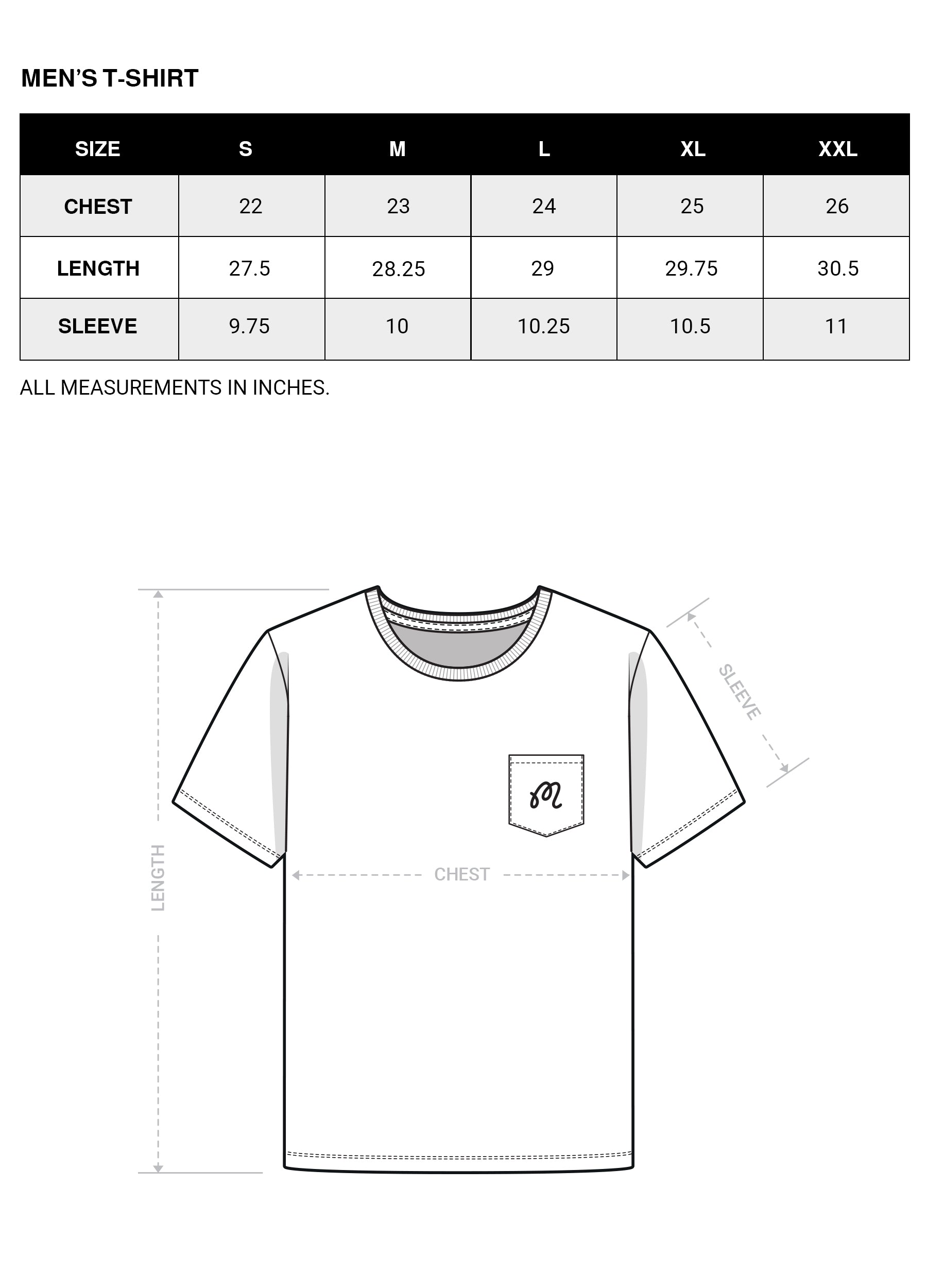 Men's T-Shirt Size Chart – Malbon Golf