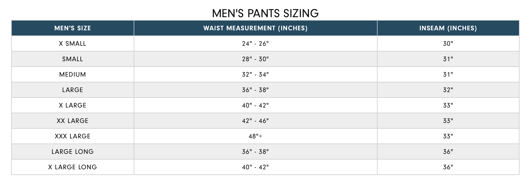 Mens Bottoms Size Chart – Malbon Golf