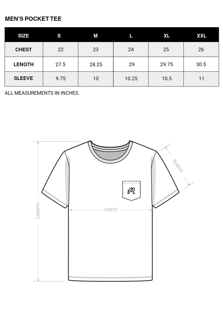 Men's Bass Pocket T-shirt Size Chart – Malbon Golf