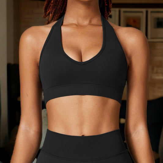 Plunge Neck Twist Front Sports Bra