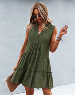 Notched Collar Ruffle Down Lux Dress