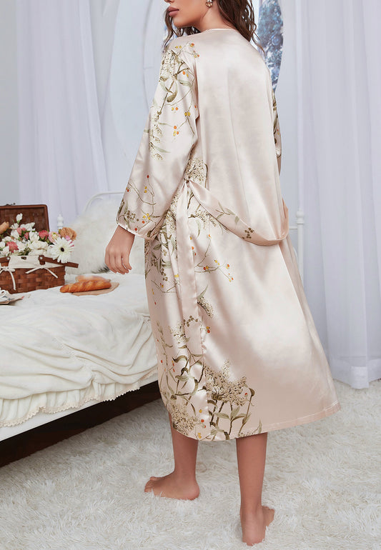 Solid Color V Neck Slip Mini Satin Dress and Robe Set for Women